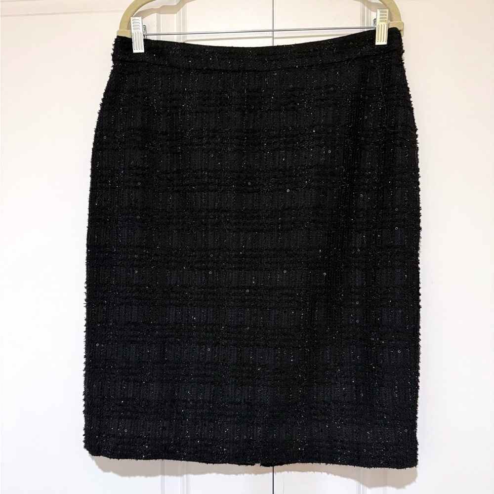 NWT Ann Taylor Metallic Black Textured Pencil Skirt sz 12 Curvy Fit